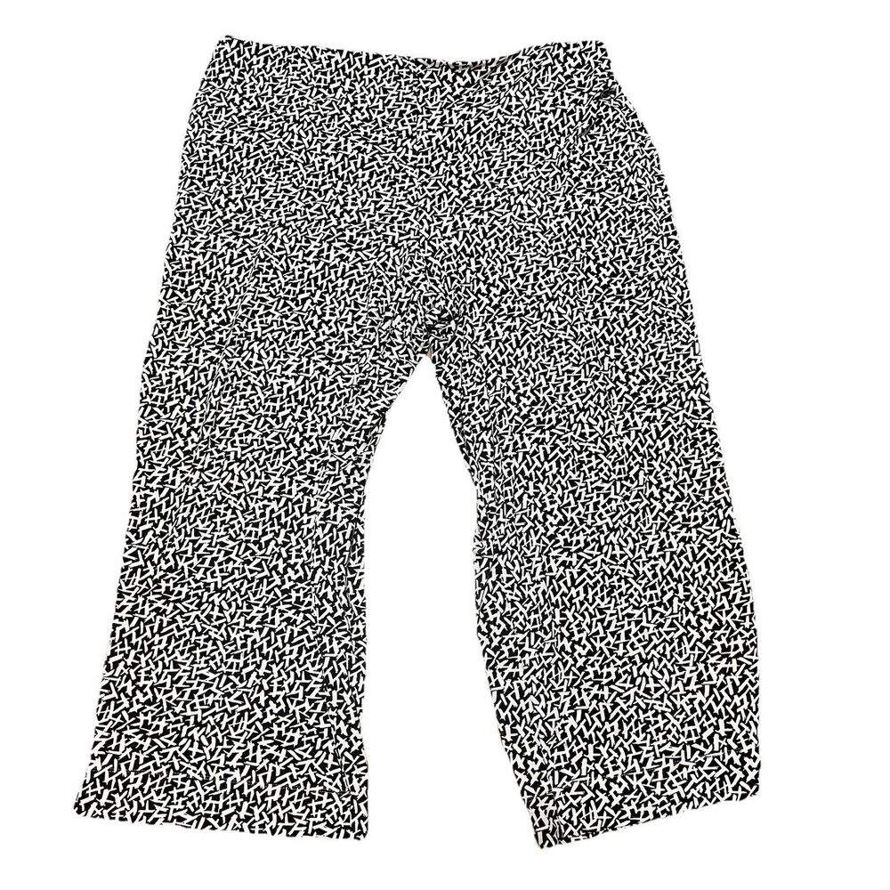 J. Jill Full Crop Pull On Pants Size XL‎ Missy Black White Printed Stretch Flowy